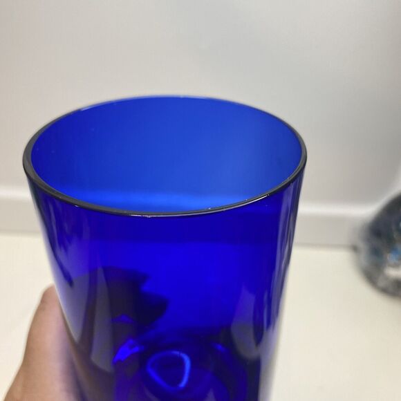 Block Vase San Carlos Crystal Collection Cobalt Blue Cylinder Art Glass 6.25" - Picture 2 of 9